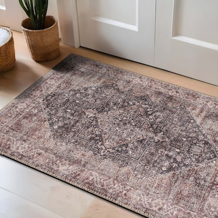 World Rug Gallery Charcoal Flatweave Rug - Traditional Pattern, Washable and Easy to Maintain 2 ft x 3 ft WR172CHARCOAL2X3