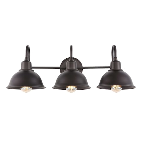 Jonathan Y Frisco 26.5" 3-Light Farmhouse Industrial Iron Shade Vanity, Oil Rubbed Bronze JYL7483B
