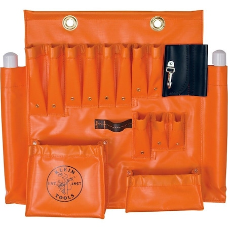 Klein Tools Aerial Apron, 10 Hand-Tool Pockets, 2 Pouches, Hammer Loop, 2 Drill Bit Holders, 2 Leather Pockets 51829