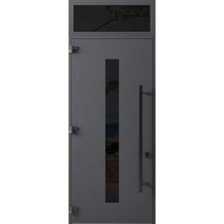 Vdomdoors Front Exterior Prehung Steel Door Ronex0130 Grey 96 Transom Window Sidelite Entry Metal Modern RONEX0130EXD-GRE-W36xH96+16-RH-I