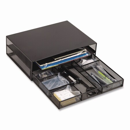Mind Reader Multi-Tier Monitor Stand with 25-Piece Office Supplies Starter Pack, Black, Supports 30 lb MONSET-BLK