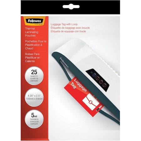 Fellowes LAMINATING POUCHES, LUGGAGE TAG STYLE, 5 MIL, 2 1/2 X 4 1/4, 25PK 52003