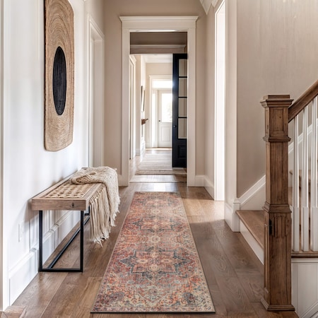 World Rug Gallery Multicolor Washable Rug - Vintage Look with Flat Pile Comfort 2 ft 6 in x 8 ft Runner WR174MULTI26X8