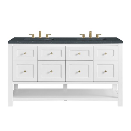 James Martin Vanities Breckenridge 60 in. Double Vanity, Bright White, w/ 3 CM Charcoal Soapstone Quartz Top 330-V60D-BW-3CSP