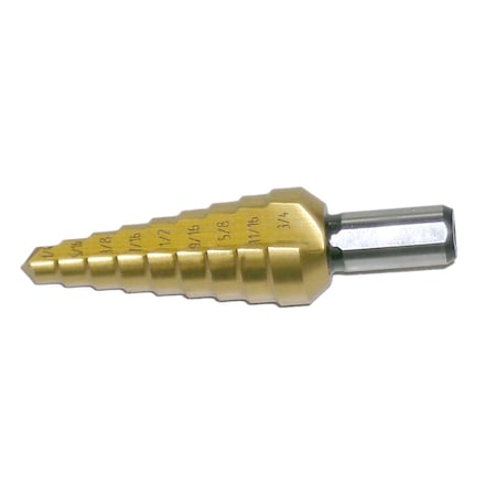 Cle-Line 3/16-1/2 x 1/16 1/4 Inch Hex Shank HSS 118 Degree Split Point Step Drill Style 1874TN Cle-Line TIN RHC C20312
