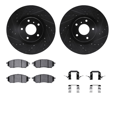 Dynamic Friction Co DFC Rotors-Drilled & Slotted-Black w/ 5000 Advanced Brake Pads Incl Hdw 8512-67059