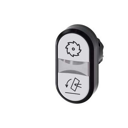Siemens Illuminated twin pushbutton, 22 mm, round, plastic, white: symbol 3SU1001-3AB66-0AP0-ZY19
