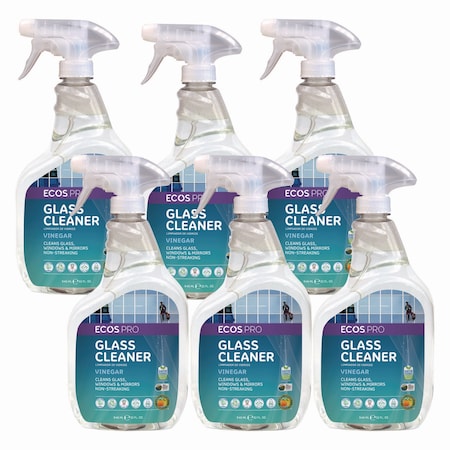 Ecos Pro Glass Cleaner, Vinegar Scent, 32 oz Spray Bottle, 6PK PL93006CT