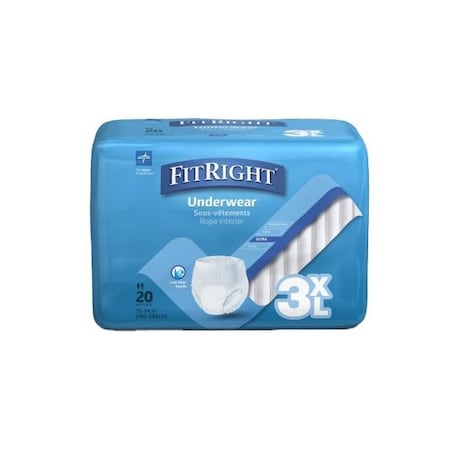 Medline FitRight Heavy Absorbency Protective Underwear, Size 3XL, 75in-94in, 80PK FIT800