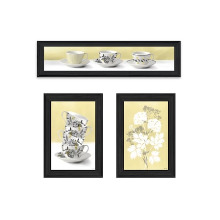 Homeroots Set Of Three Tea Cups and Yellow Flowers Black Framed Print Kitchen Wall Art, 3PK 408201