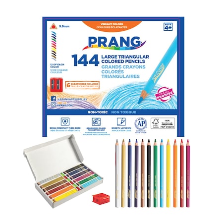 Prang Colored Pencils Triangular, 5.5 mm core, Assorted Colors, 144 Count, 144PK X25121