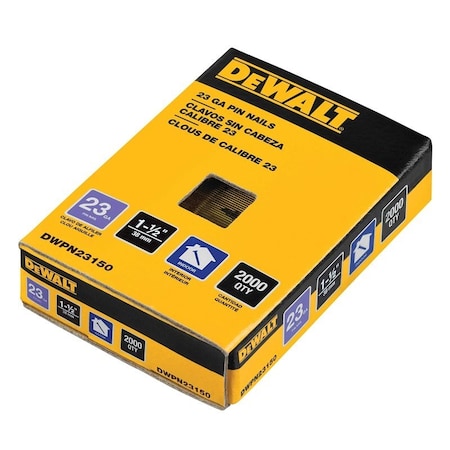Dewalt Pin Nail, 1-1/2 in L, 23 ga, Metal DWPN23150