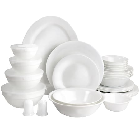 Gibson Ultra 36 Piece Tempered Opal Glass Combo Dinnerware Set in White 97082.36