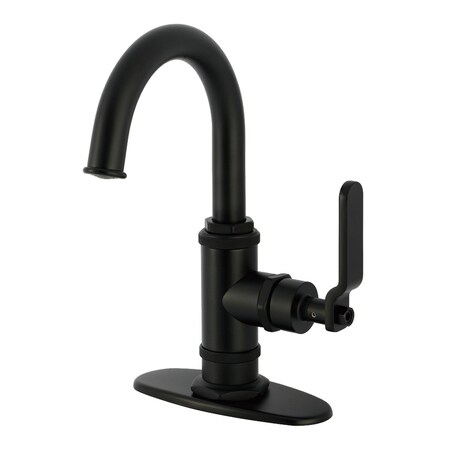 Kingston Brass One-Handle Single-Hole Bathroom Faucet with Deck Plate and Push Pop-Up Drain, Matte Black KSD2210KL