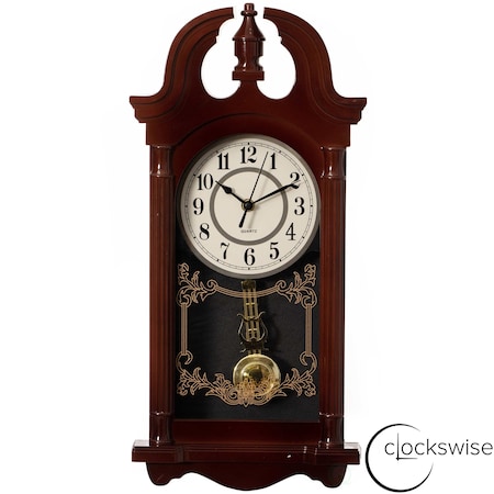 Clockswise 20in Plastic Grandfather Wood-Grain Finish Wall Clock With Battery-Operated Swinging Pendulum, Brown QI004819-20.BN