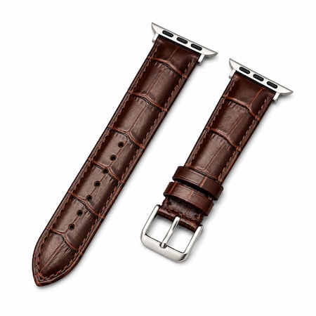 Elegani Alligator-Embossed Leather Watch Replacement Band Compatible with Apple Watch 44mm, Brown LSHQ-BRN-44mm