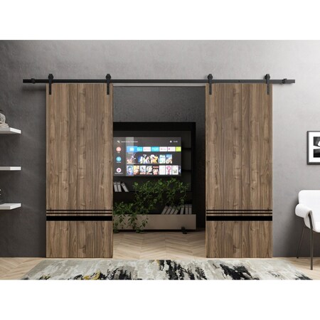 Sartodoors Sliding Double Barn Doors with Hardware, Planum 0012 Walnut and Aluminum Strips, 13FT Rail Hangers PLANUM0012DB-WLN-6496