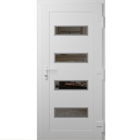 Vdomdoors Front Exterior Prehung Metal-Plastic Door, Manux 8113 White Silk, Office Commercial and Residential MANUX8113EXD-WS-W36xH80-LH