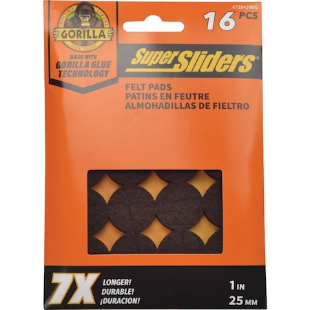 Gorilla Glue Super Sliders 1'' Brown Felt Pad, 16-Piece 4728424BG