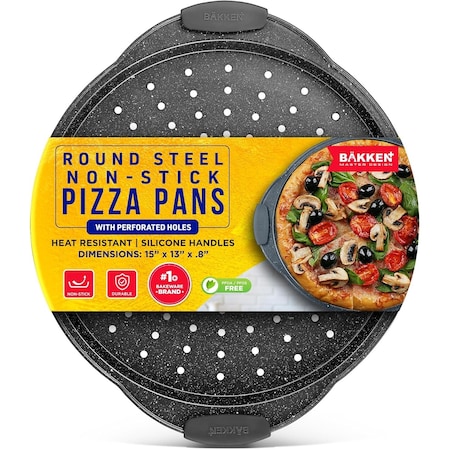 Bakken- Swiss BAKKEN Pizza Pan, Round Perforated, Nonstick Marble Coating, Dishwasher Safe, Gray BAKPIZSHGMB43