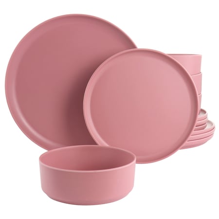 Gibson Home Canyon Crest 12 Piece Round Melamine Dinnerware Set in Pink 135730.12