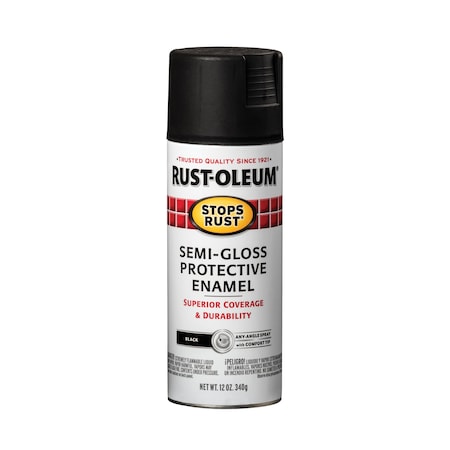 Rust-Oleum Spray Paint, Black, Semi-Gloss, Solvent, 12 oz. 7798830