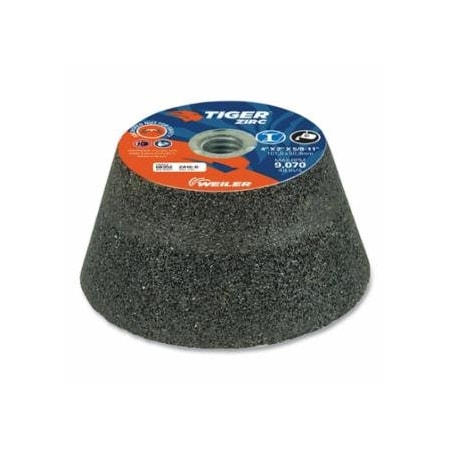 Weiler Tiger Flaring Cup Wheel, 4 in/3 in dia x 2 in Thick x 5/8 in-11 Arbor, 3/4 in Rim, 16 Grit, ZTA, 5PK 804-68352