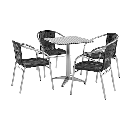 Flash Furniture Square Table Set, Aluminum, Plastic, Rattan, Stainless Steel, Grey TLH-ALUM-24SQ-020BKCHR4-GG