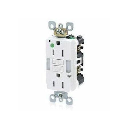 Leviton GFIRcptcl, 15A, 125VAC, Wht, Thermoplastic GFNL1-HGW