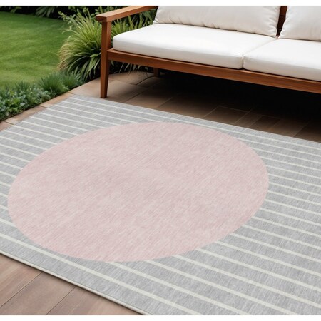 Homeroots 8' X 10' Silver And Pink Striped Washable Indoor Outdoor Area Rug 597196