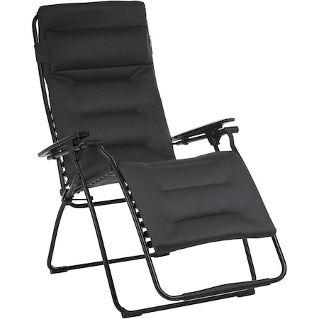 Homeroots 30" Black Steel Outdoor Zero Gravity Chair with Black Cushion 320605
