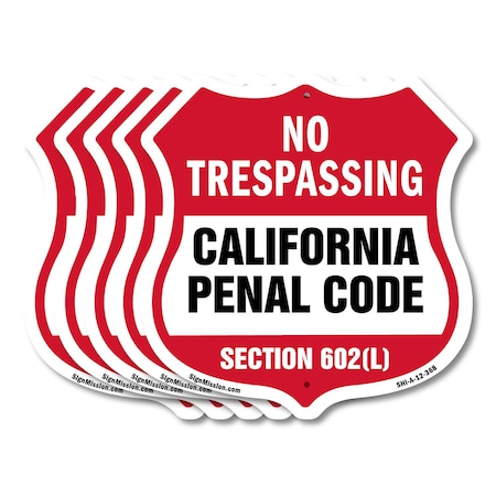 Signmission California No Trespassing Shield Sign Ca, 12 inch X 12 inch, Aluminum Metal Sign, 5PK SHI-A-5Pack-12-368