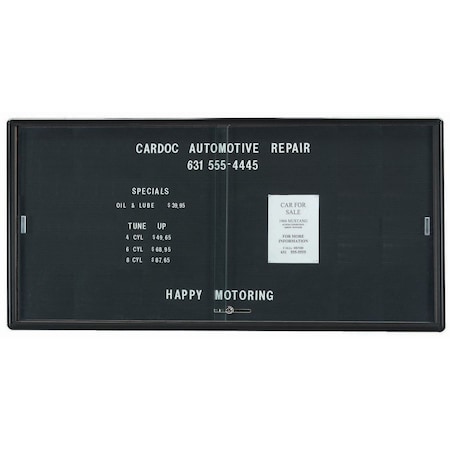 Aarco Enclosed Radius Design Directory w/Sliding Tempered Glass Doors Black Felt/Burgundy, 36''Hx72''W RSD3672BU