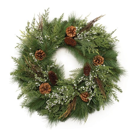 Homeroots 25" Green And Brown Christmas Pine Artificial Wreath 634628