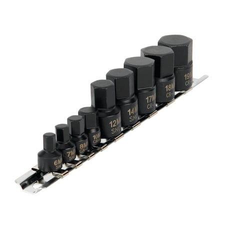 Performance Tool 9 pc. Impact Hex Bit Socket Set, Metric, Stubby, CrMo Steel, Storage Rail W38964