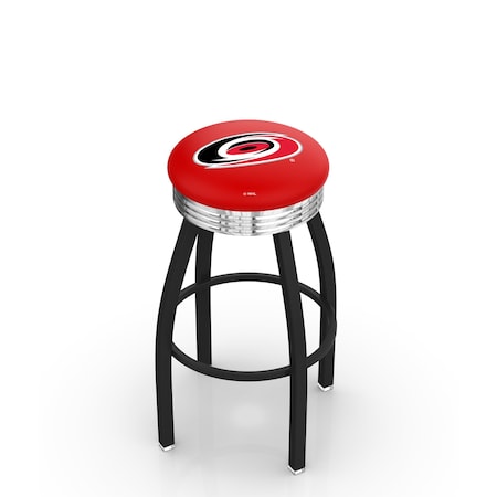 Holland Bar Stool Co 30" Blk Wrinkle Carolina Hurricanes Swivel Bar Stool, Chrome Ring L8B3C30CarHur