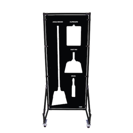 5S Supplies Housekeeping Shadow Board Broom Station V13, Black / White, Broom + Stand, No Text HSB-V13-BLACK/WHITE-BO-STAND-NO TEXT