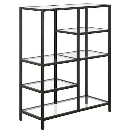 Homeroots 42" Black Metal and Glass Five Tier Geometric Bookcase 527571