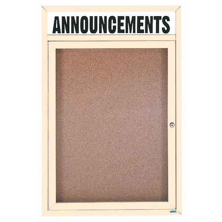 Aarco Enclosed Bulletin Board w/ Header Ivory Powder Coated Al Frame, 36''Hx24''W DCC3624RHIV