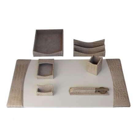 Made-To-Order Protacini Breeze Beige Italian Patent Leather 7 Piece Desk Set MA2217028