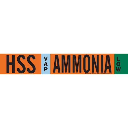 Brady HSS VAP AMMONIA LOW Pipe Marker, 2.25in H x 14in W, Fits Pipes 2.5in Dia. Thru 7.875in Dia. 145841