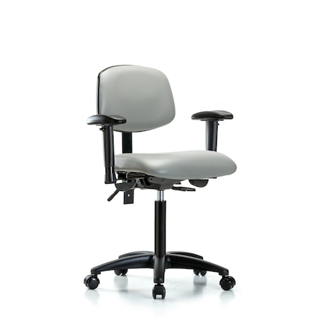 Blue Ridge Ergonomics Chair, Vinyl, Med Bench, AA Casters, Dov, 6-Way Adjustable, 22" to 29" Height, Dove BR-VMBCH-RG-T0-A1-NF-RC-8567