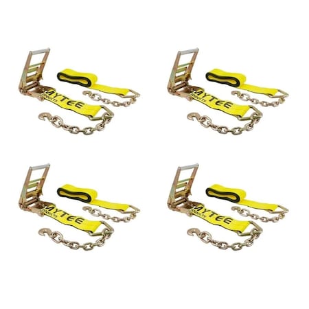 Mytee Products 4 inx40 ft Ratchet Strap w/ Chain Anchor 5,400 Lbs WLL Tie Down Cargo Truck Straps, 4PK RS440CAx4