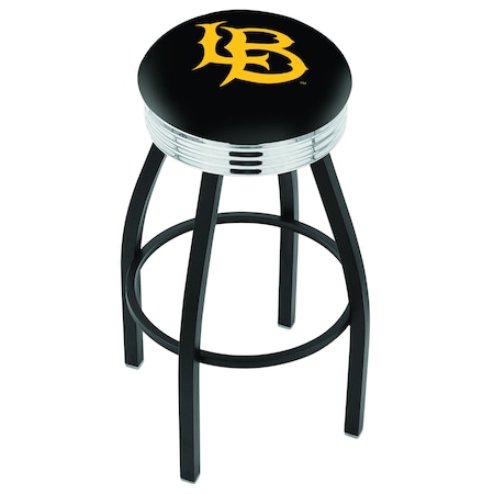 Holland Bar Stool Co 25" Blk Wrnkl Long Beach State University Swivel Bar Stool, Chrome Ring L8B3C25LBStUn