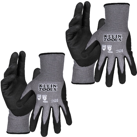Klein Tools Coated Gloves, nitrile, Gray/Black, XL 2 PK 60586