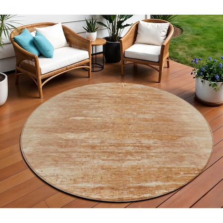 Homeroots 8' Salmon And Copper Round Abstract Washable Indoor Outdoor Area Rug 587646