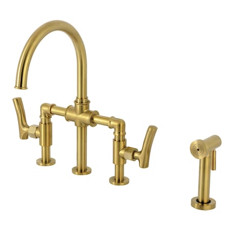 Kingston Brass Bridge Kitchen Faucet with Brass Sprayer, Brushed Brass KS2337TKL