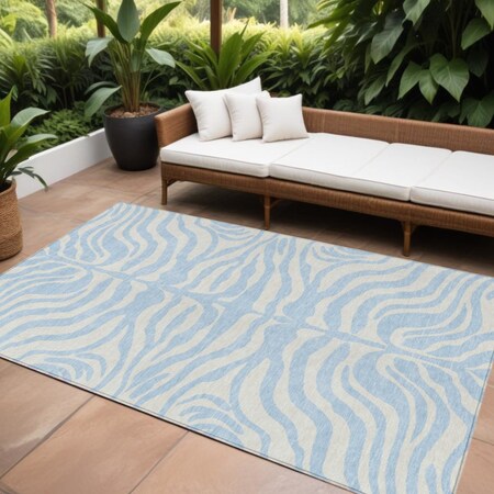 Homeroots 9' X 12' Sky Blue And Ivory Animal Print Washable Indoor Outdoor Area Rug 600658