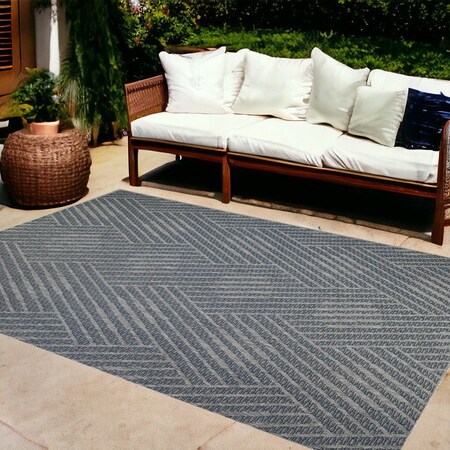 Homeroots 9' X 12' Gray and Blue Geometric Stain Resistant Indoor Outdoor Area Rug 531607
