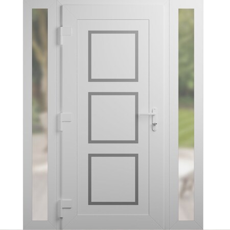Vdomdoors Front Exterior Prehung Metal-Plastic Door, Manux 8661 White Silk, 2 Side Sidelite Transoms, Office MANUX8661EXD-WS-W12+36+12xH80-RH